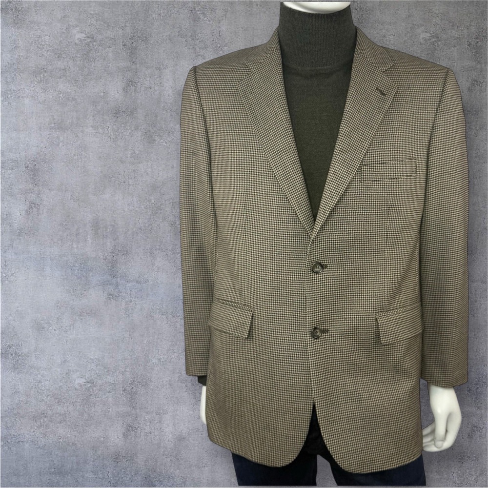 Vintage Brooks Brothers Wool & Cashmere Houndstooth Check Blazer Beige Size 42R‎